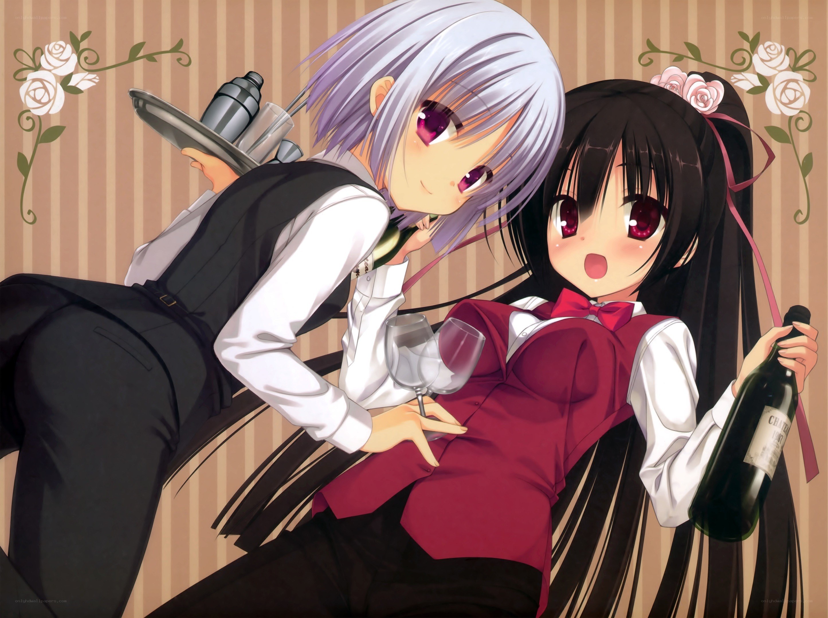 Two anime waitresses in uniform