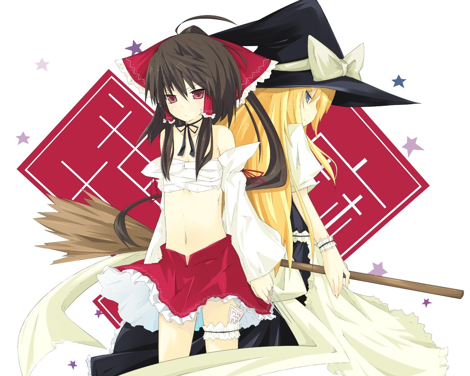 Two anime witches with brooms