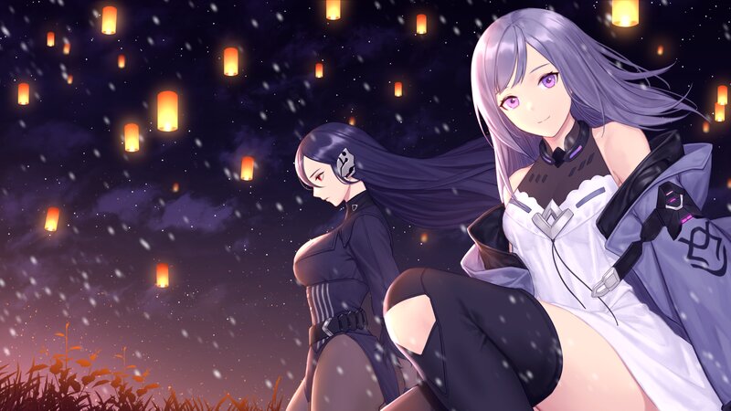 Two Anime Women at Night