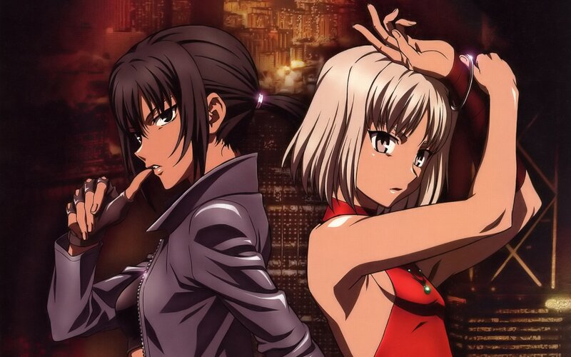 Two Anime Women — Black, Dramatic, Night
