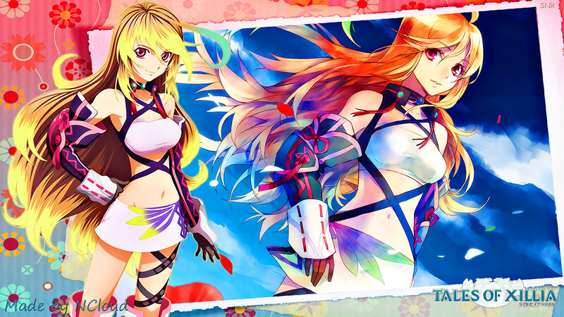 Two Anime Women — Blue, Dramatic, Flowers