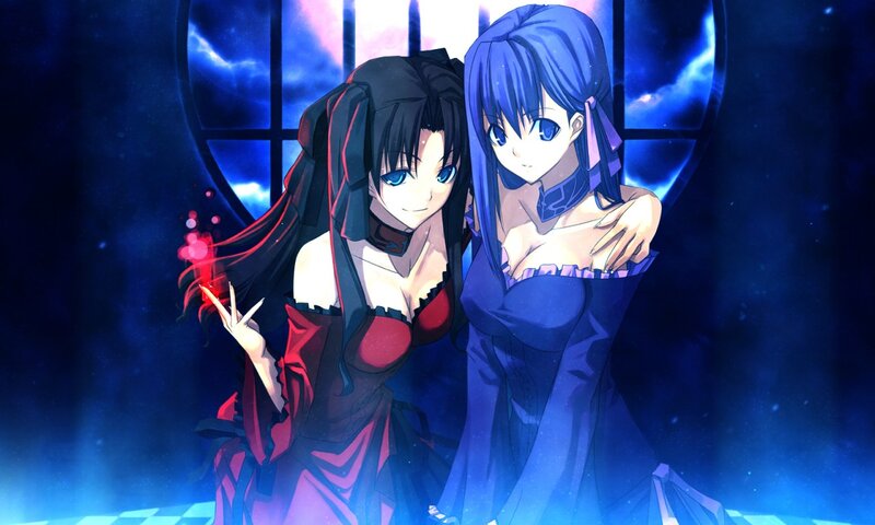 Two Anime Women — Blue, Dramatic, Night