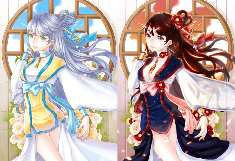 Two Anime Women — Blue, Serene