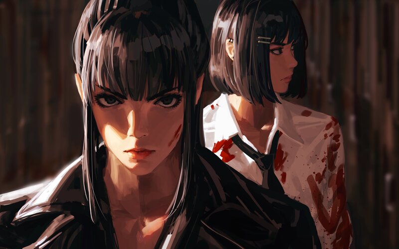 Two Anime Women — Brown