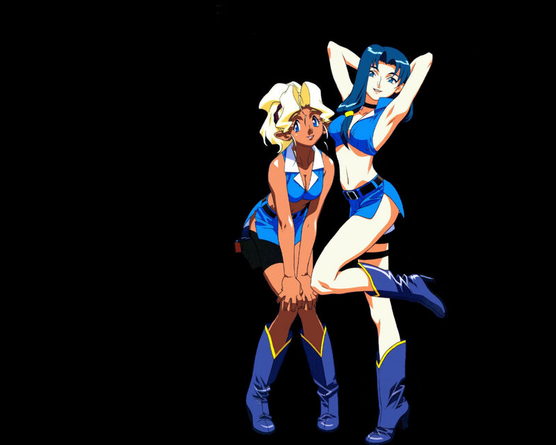 two anime women in blue outfits