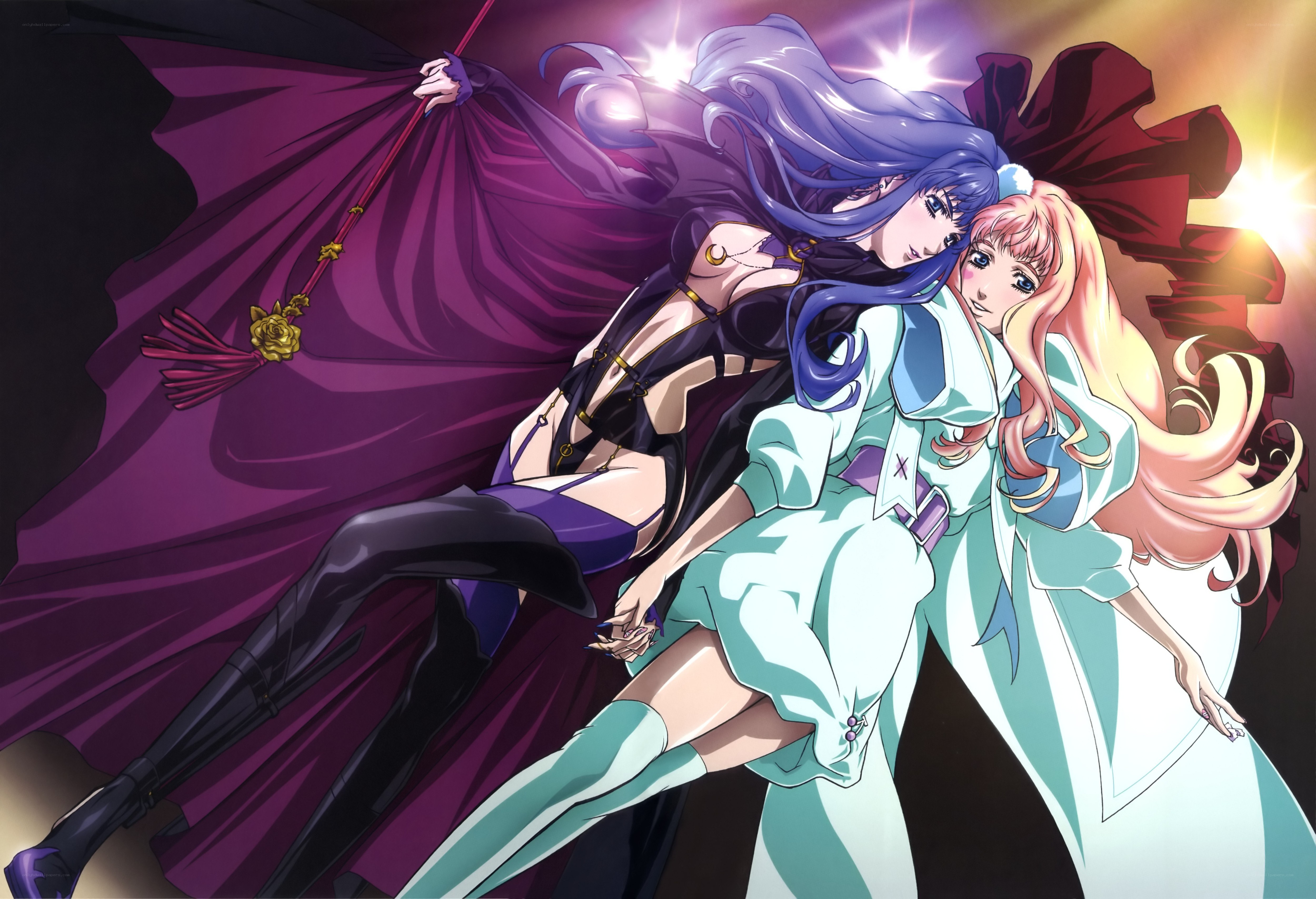 Two anime women in dramatic pose