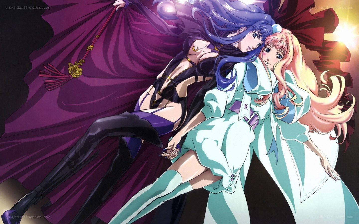 Two anime women in dramatic pose