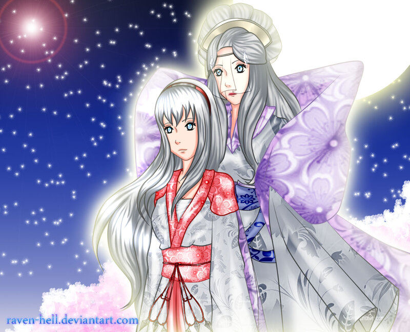 Two Anime Women in Kimonos — Purple