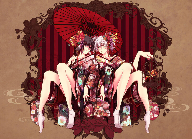 Two Anime Women in Kimonos — Red