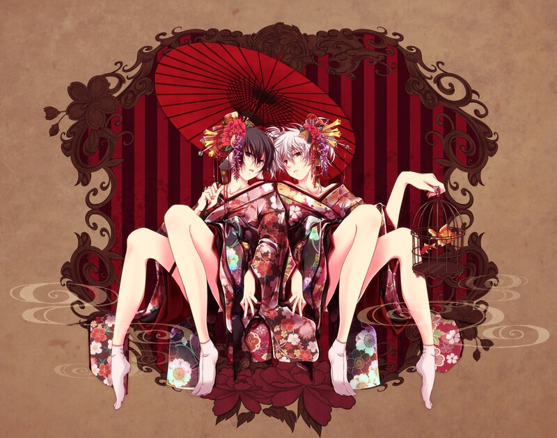 two anime women in kimonos