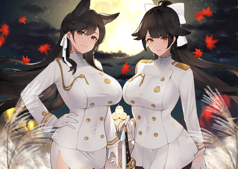 Two Anime Women in Uniforms — White, Dramatic