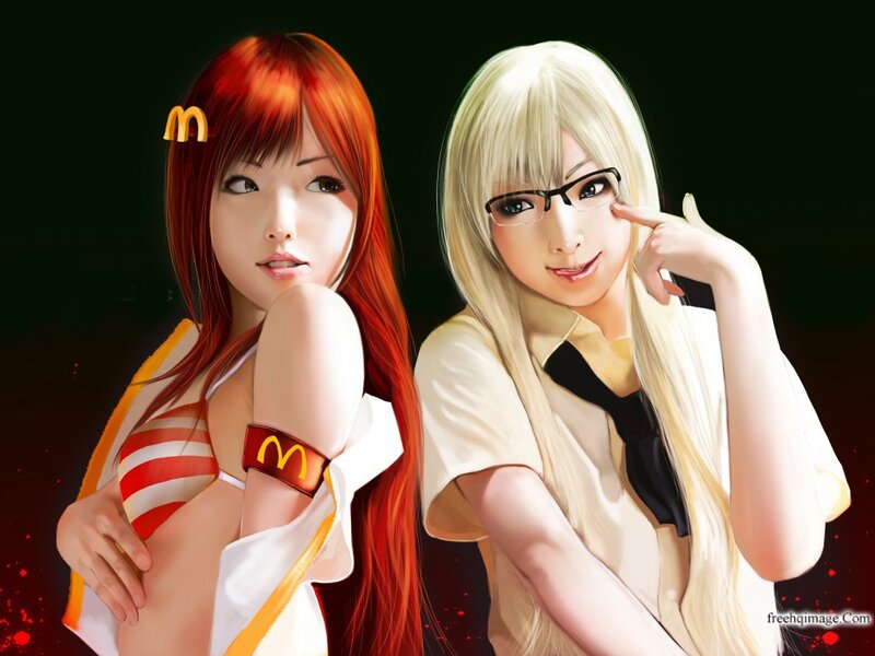 Two Anime Women in Uniforms — White