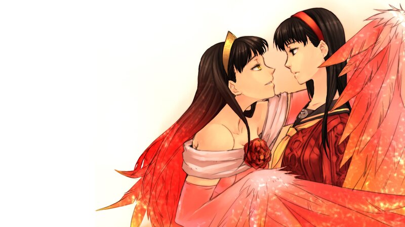 Two Anime Women Kissing — Red