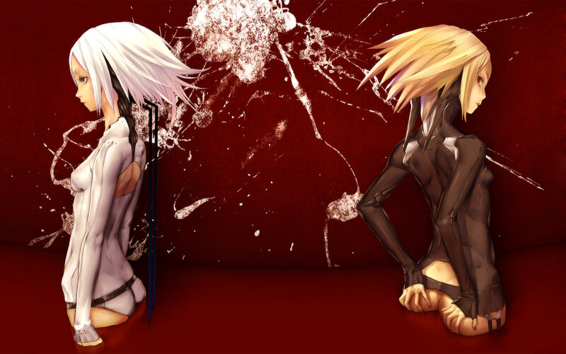 Two Anime Women Kneeling