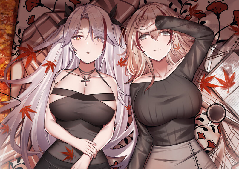 Two Anime Women Lying