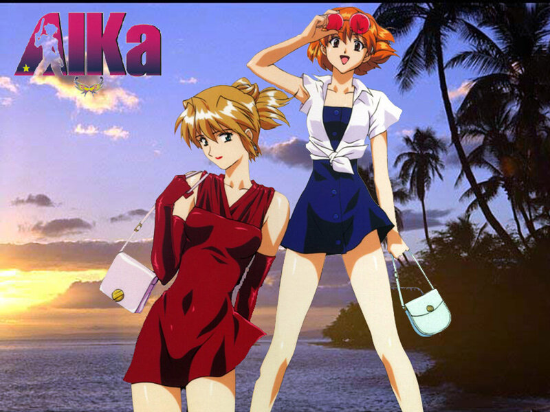 Two Anime Women on Beach — Blue