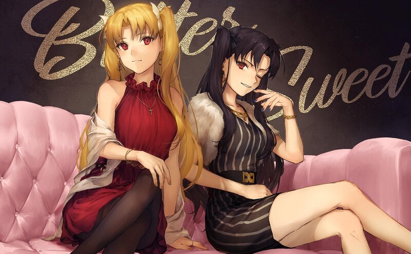 Two Anime Women on Couch — Pink