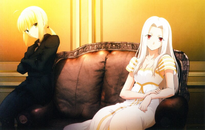 Two Anime Women on Couch — Yellow, Dramatic