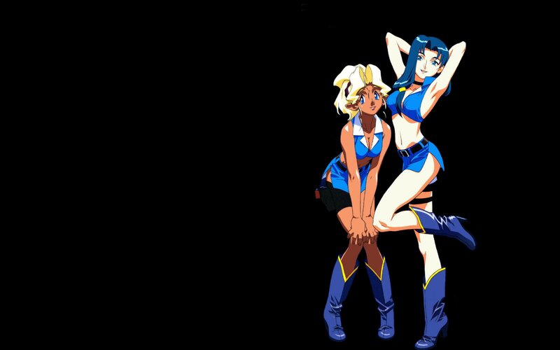 Two Anime Women Posing — Blue, Confident