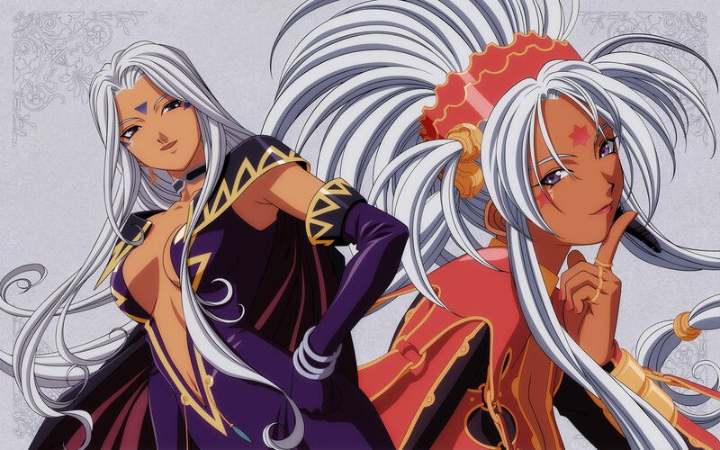 Two Anime Women — Purple, Dramatic, Silver Hair