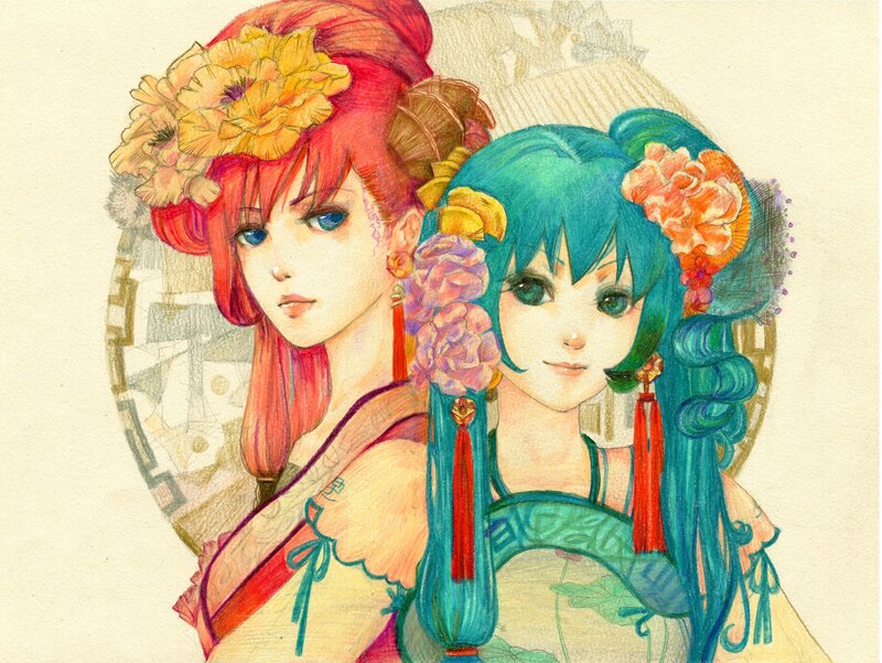 Two Anime Women — Red, Calm