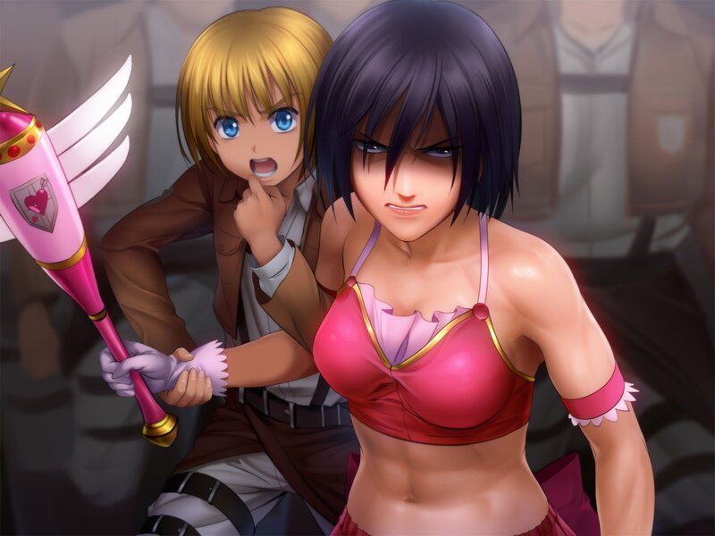 Two Anime Women — Red, Dramatic, Sword, Military Uniform