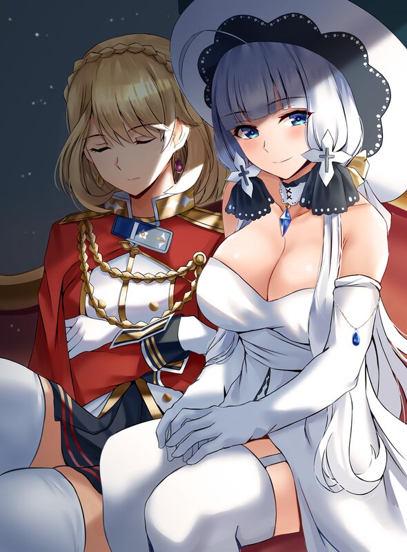Two Anime Women Sitting — White