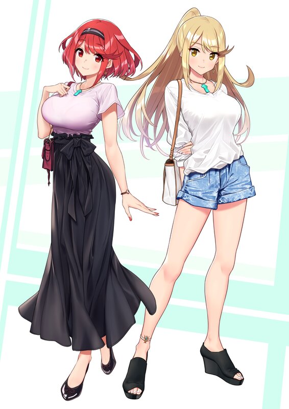 Two Anime Women Standing — Red, Neutral