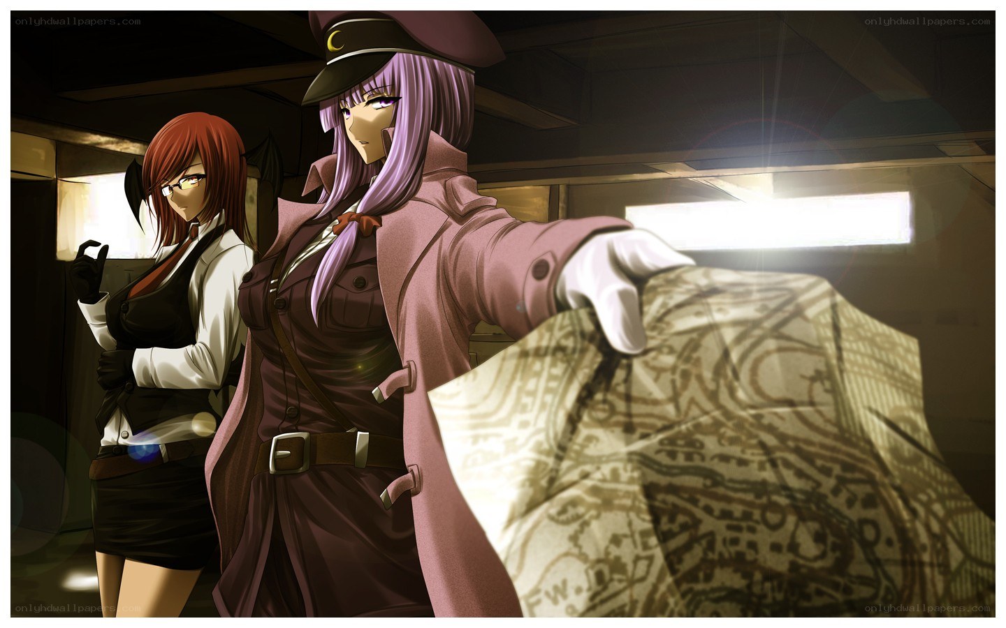 two anime women with a map