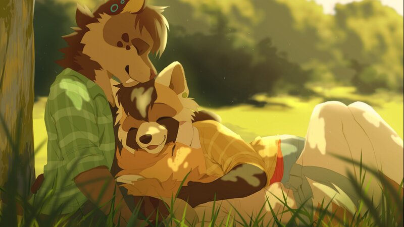 Two Anthropomorphic Animals — Green, Serene, Afternoon, Digital Art