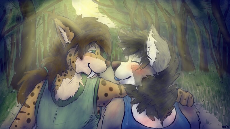 Two Anthropomorphic Animals — Green, Serene, Afternoon