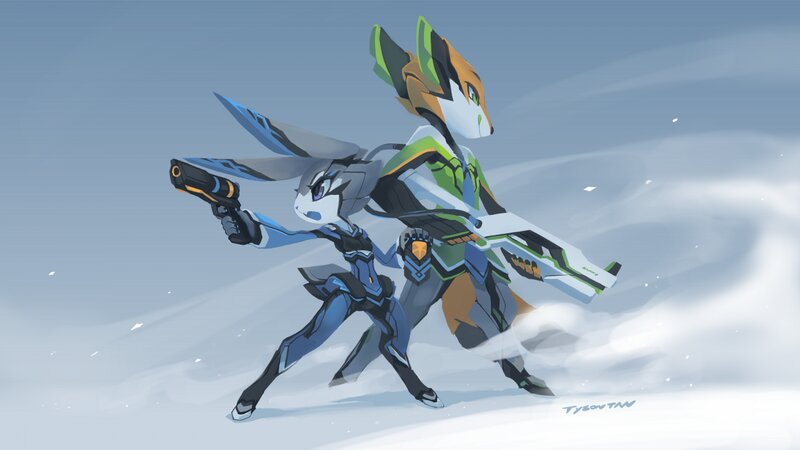 Two Anthropomorphic Characters — Blue, Action