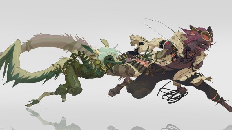 Two Anthropomorphic Characters Fighting — Green