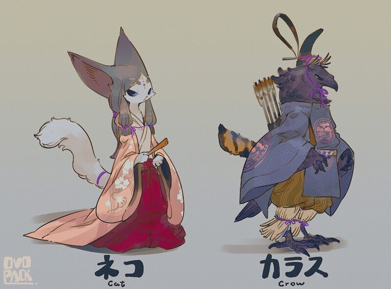 Two Anthropomorphic Characters — Gray, Calm