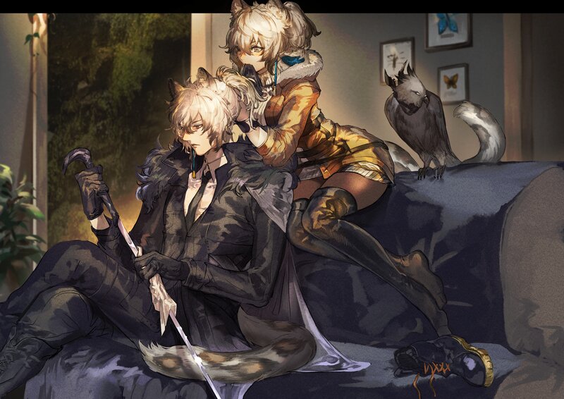 Two Anthropomorphic Characters — Gray, Dramatic, Night