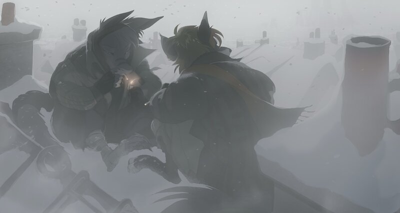 Two Anthropomorphic Characters — Gray, Dramatic