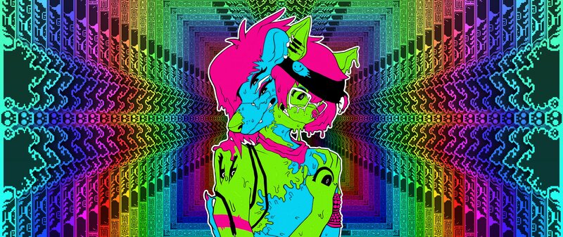 Two Anthropomorphic Characters — Green, Psychedelic