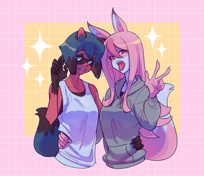 Two Anthropomorphic Characters — Pink, Playful