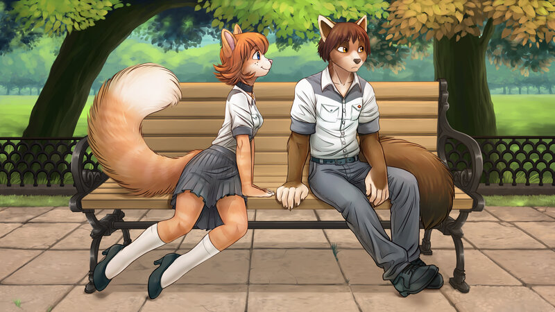 Two Anthropomorphic Foxes — Green, Calm
