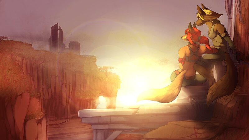 Two Anthropomorphic Foxes — Orange