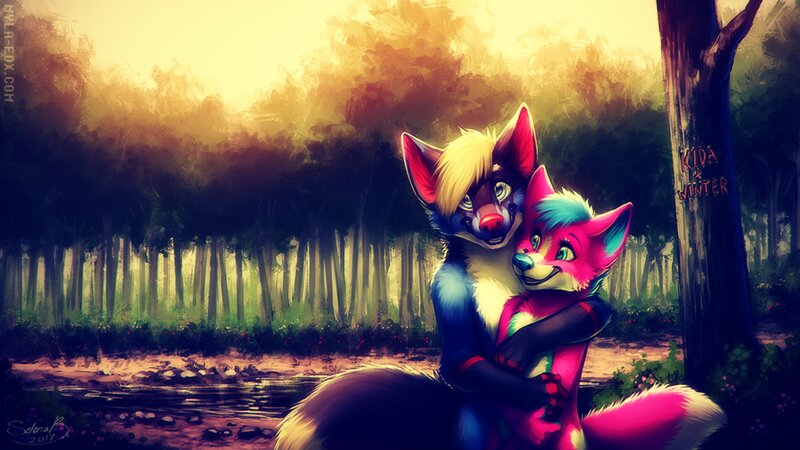Two Anthropomorphic Foxes — Pink