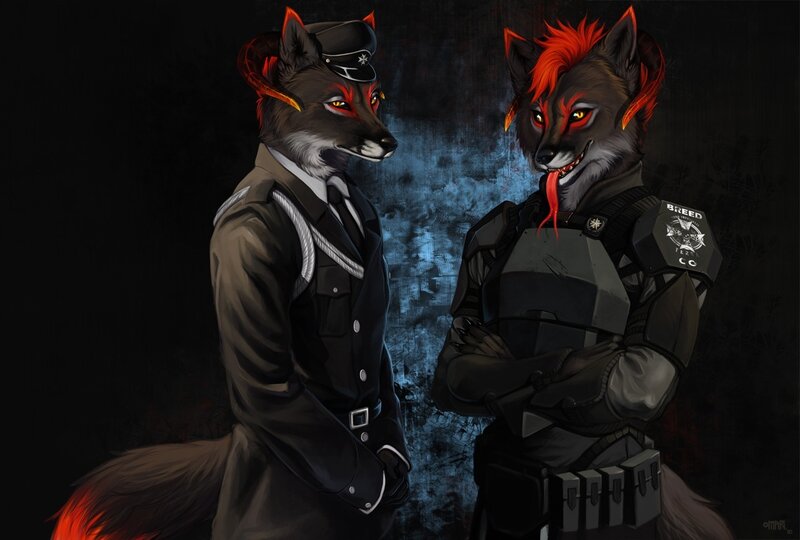 Two Anthropomorphic Wolves — Black