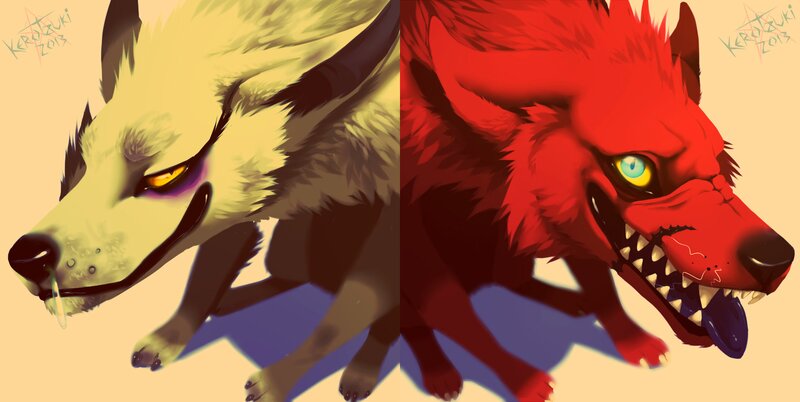 Two Anthropomorphic Wolves — Red