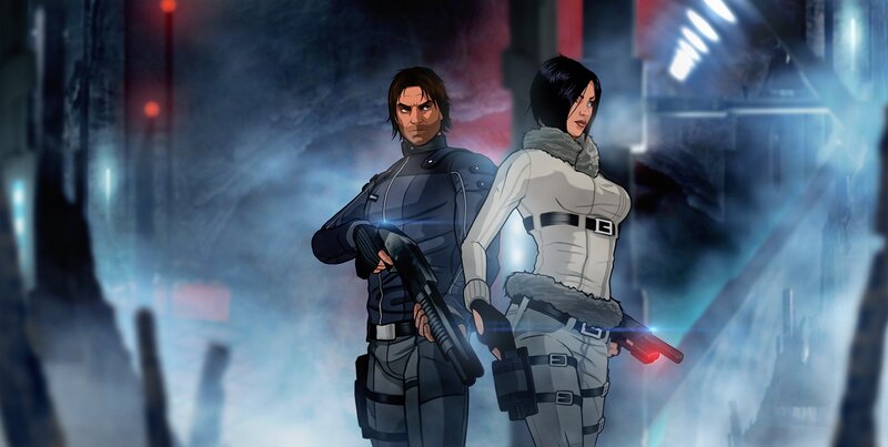 Two Armed Characters — Blue, Dramatic
