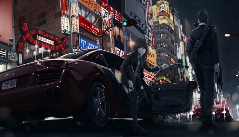 Two Armed Figures on Street
