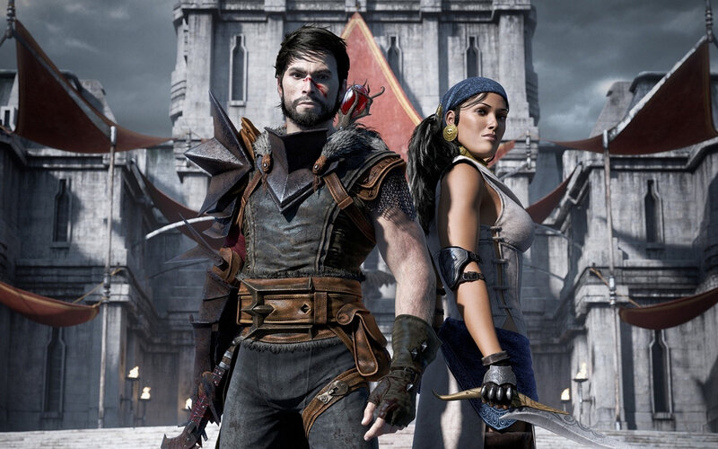 Two Armored Characters — Gray, Dramatic