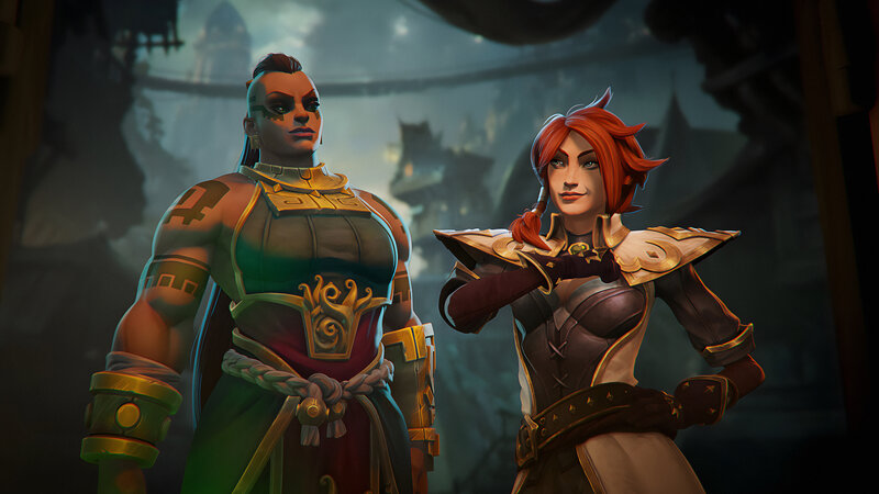 Two Armored Characters — Green, Dramatic
