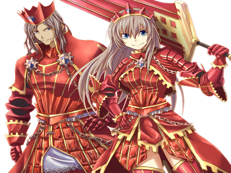 Two Armored Characters — Red, Heroic