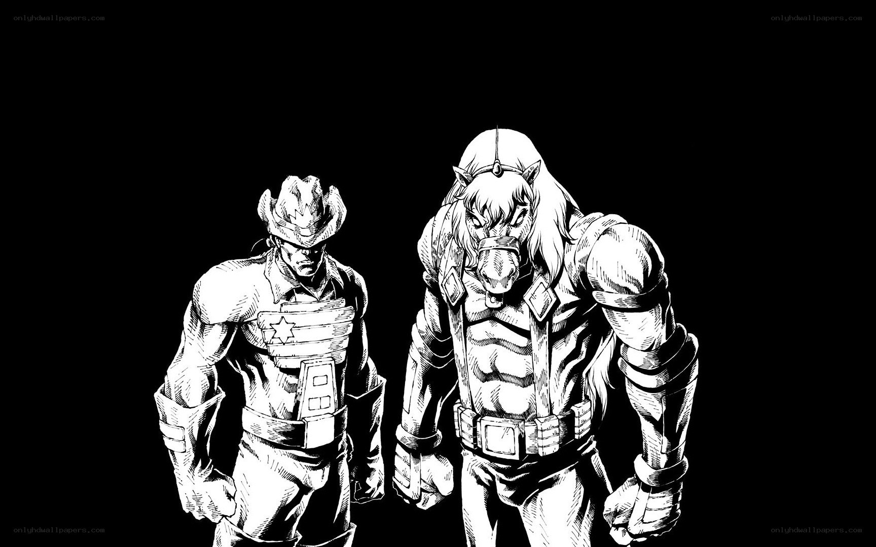 two armored characters standing