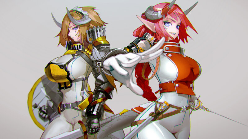 Two Armored Female Warriors — White